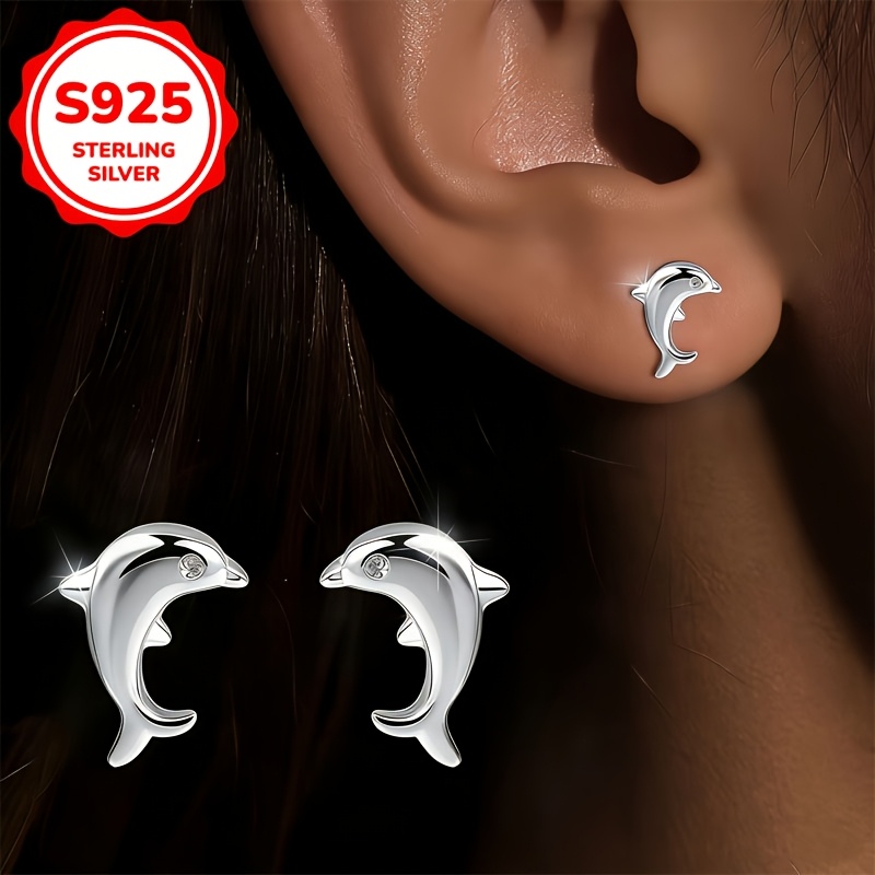 Women's S925 Silver Dolphin Stud Earrings, Cute and Elegant